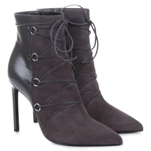 NIB SAINT LAURENT CLASSIC PARISING LACE-UP BOOTIE GRAY SIZE 39 - Picture 2 of 11